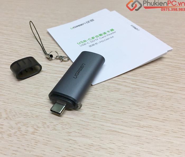 Đầu đọc thẻ SD, TF USB Type C vỏ nhôm Ugreen 50704-1