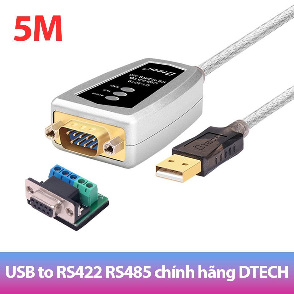 Cáp USB sang RS422 RS485 dài 5M có đèn LED, thương hiệu DTECH DT-5519