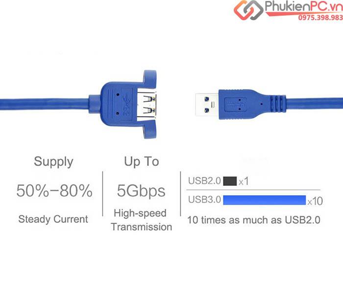 Cáp nối dài USB 3.0 Male to Female đầu bắt vít 0.5M-2