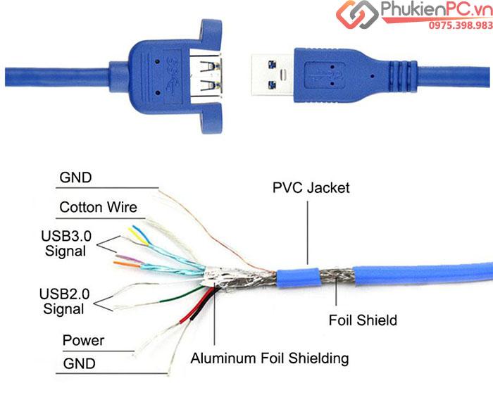 Cáp nối dài USB 3.0 Male to Female đầu bắt vít 0.5M-3