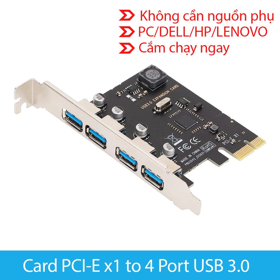 Card PCIe x1 to 4 USB 3.0 chipset VL805 không cần nguồn phụ cho PC, máy tính đồng bộ